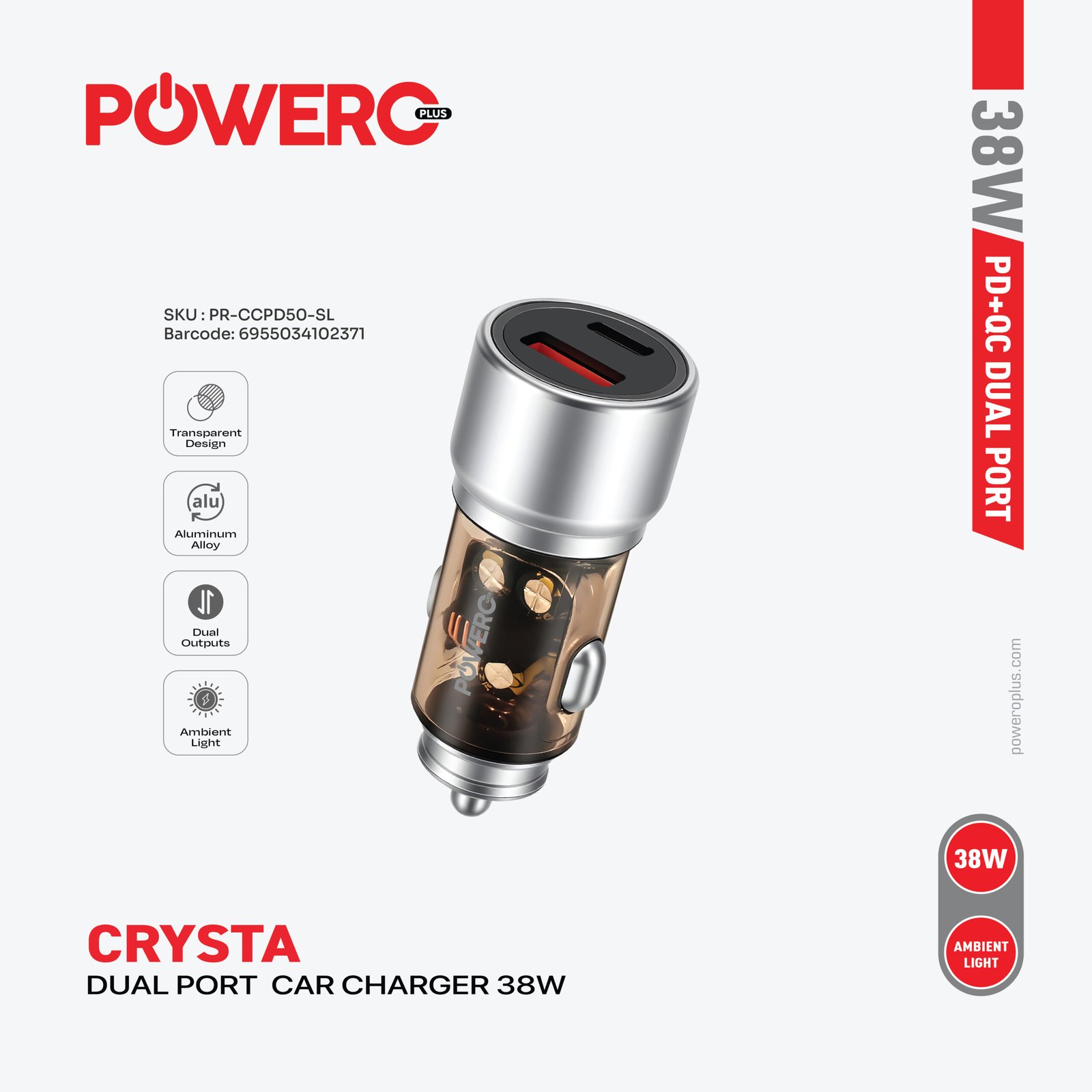 Crysta Dual Port Car Charger 38W