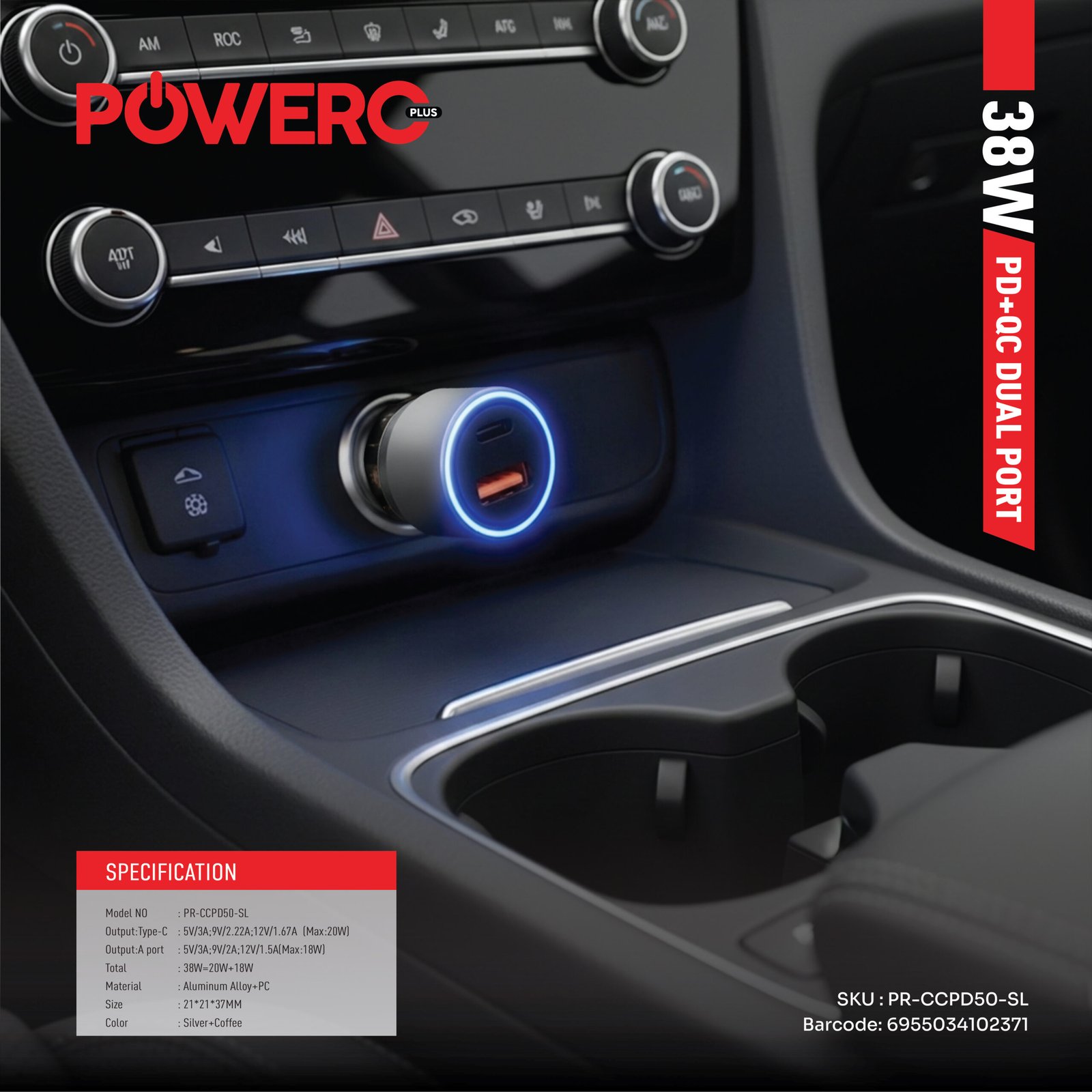 Crysta Dual Port Car Charger 38W