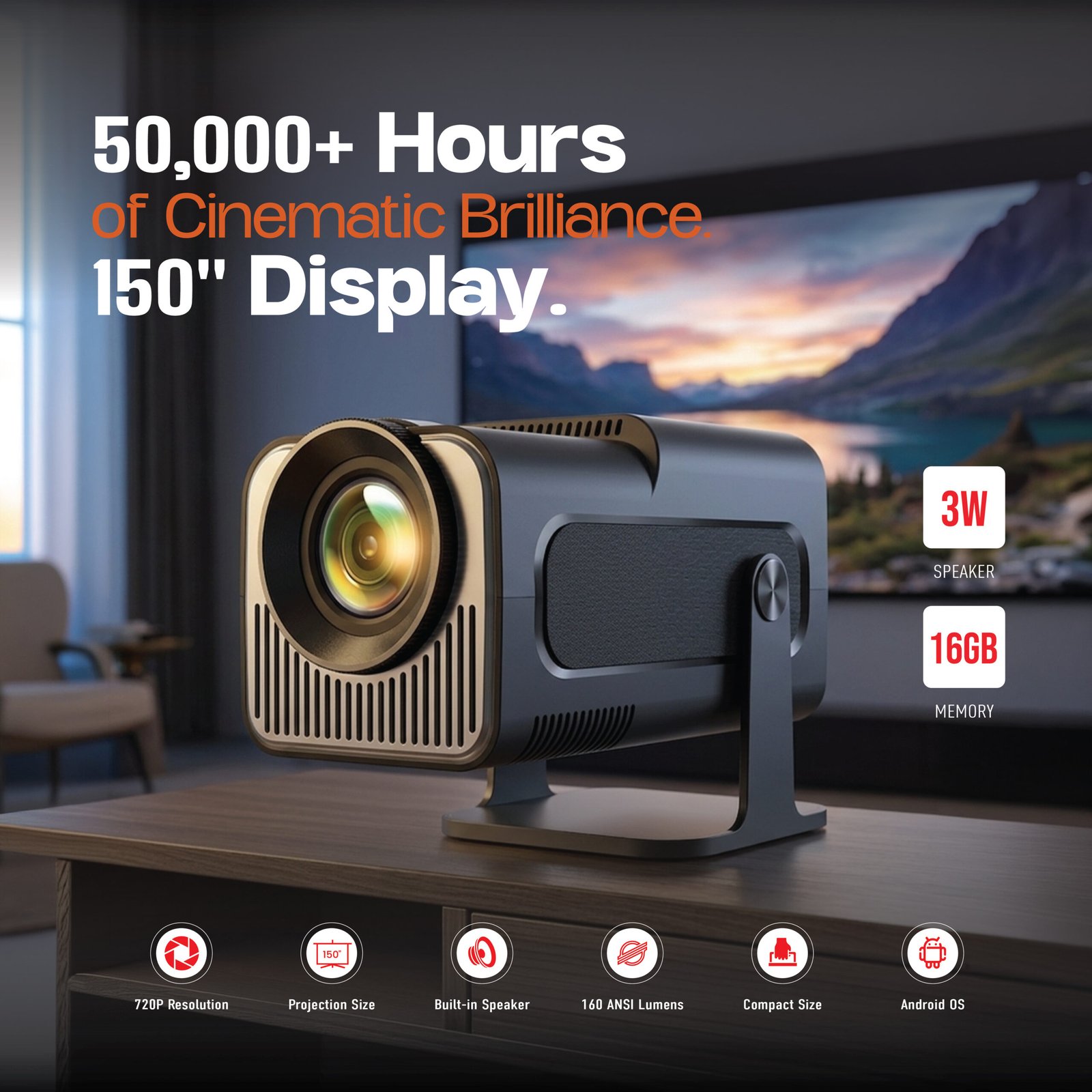 Vector Beam Android Projector With 160 ANSI Lumens